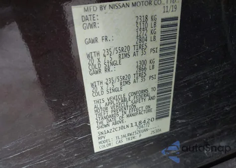 2020 Nissan Murano Sl Fwd from USA, damaged, VIN 5N1AZ2CJ0LN118420